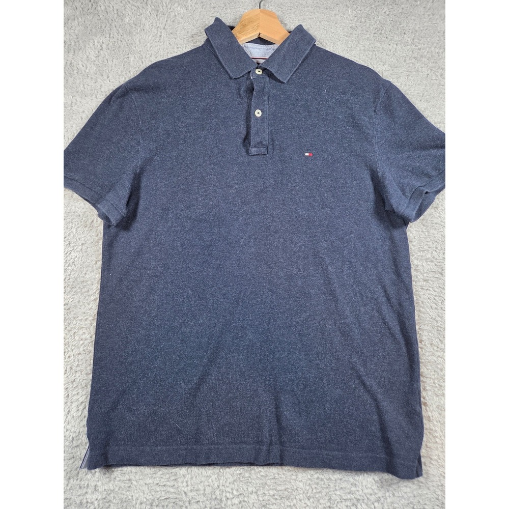 Tommy Hilfiger Polo Shirt Large Navy Blue Mens Custom Fit Short Sleeve Cotton